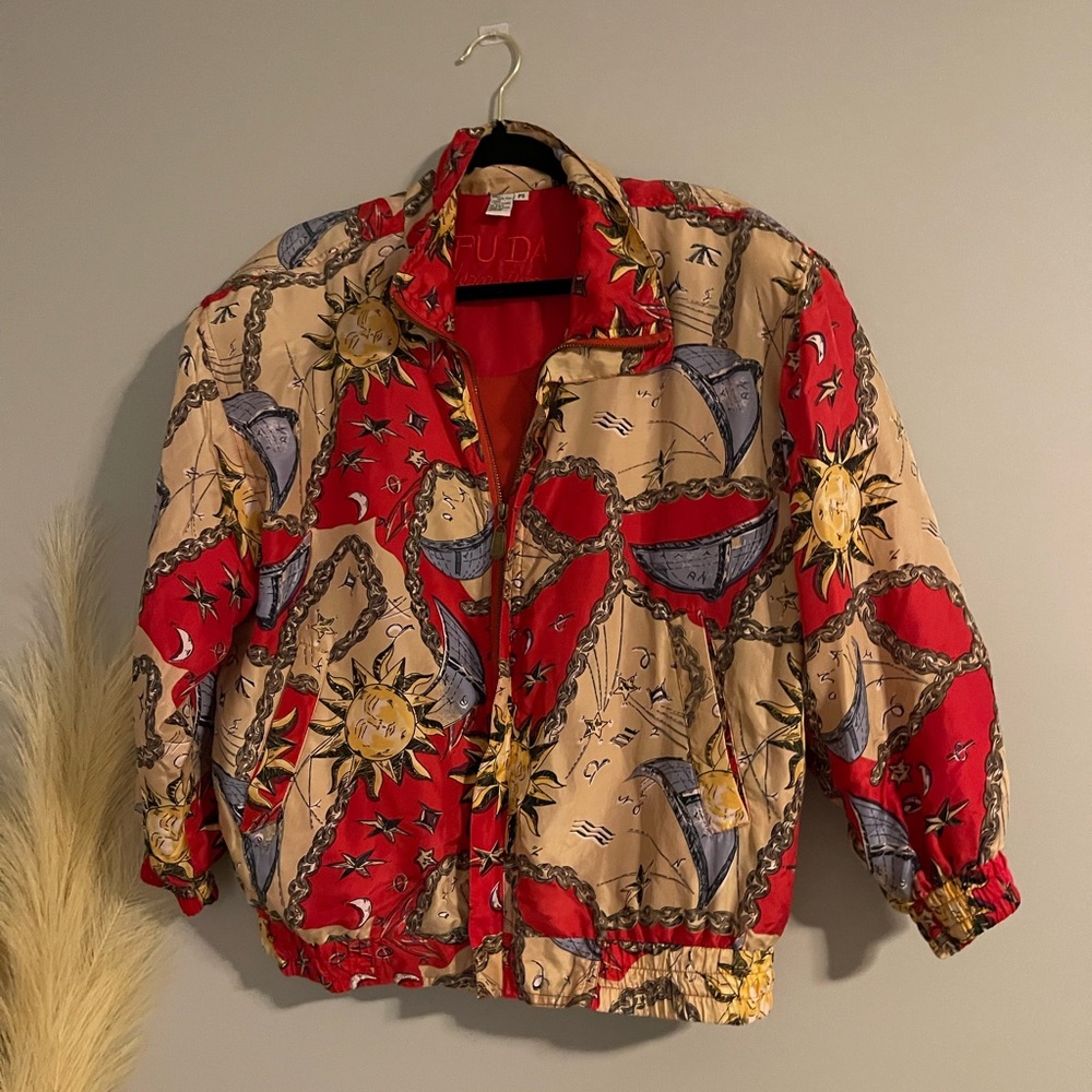 FUDA International Silk Jacket - Sun and Moon Pattern - Bomber Style